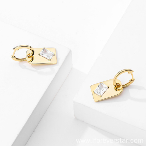 Baguette Zirconia 18K Gold Plated Silver 925 Earrings